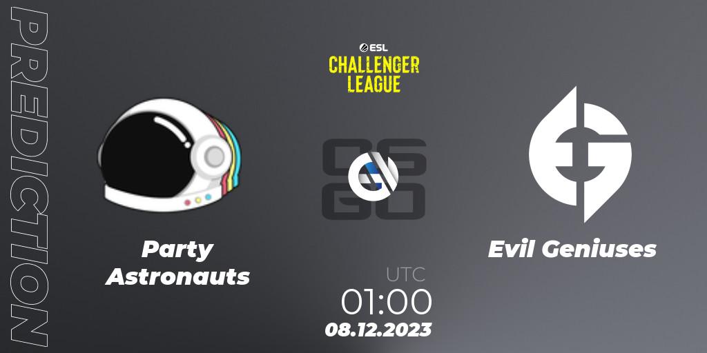 Prognoza Party Astronauts - Evil Geniuses. 08.12.23, CS2 (CS:GO), ESL Challenger League Season 46: North America