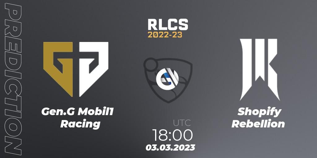 Prognoza Gen.G Mobil1 Racing - Shopify Rebellion. 03.03.2023 at 18:00, Rocket League, RLCS 2022-23 - Winter: North America Regional 3 - Winter Invitational