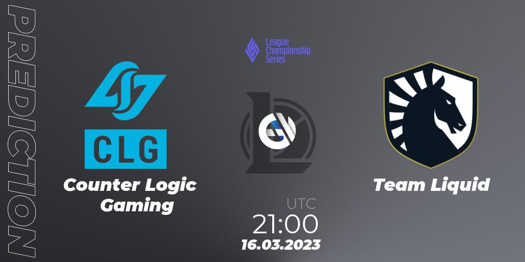 Prognoza Counter Logic Gaming - Team Liquid. 16.02.2023 at 00:15, LoL, LCS Spring 2023 - Group Stage
