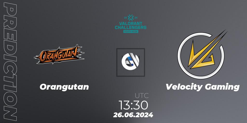Prognoza Orangutan - Velocity Gaming. 26.06.2024 at 13:30, VALORANT, VALORANT Challengers 2024: South Asia - Split 2