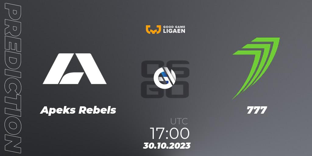 Prognoza Apeks Rebels - 777. 30.10.2023 at 17:00, Counter-Strike (CS2), Good Game-ligaen Fall 2023: Regular Season