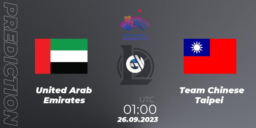 Prognoza United Arab Emirates - Team Chinese Taipei. 26.09.2023 at 01:00, LoL, 2022 Asian Games