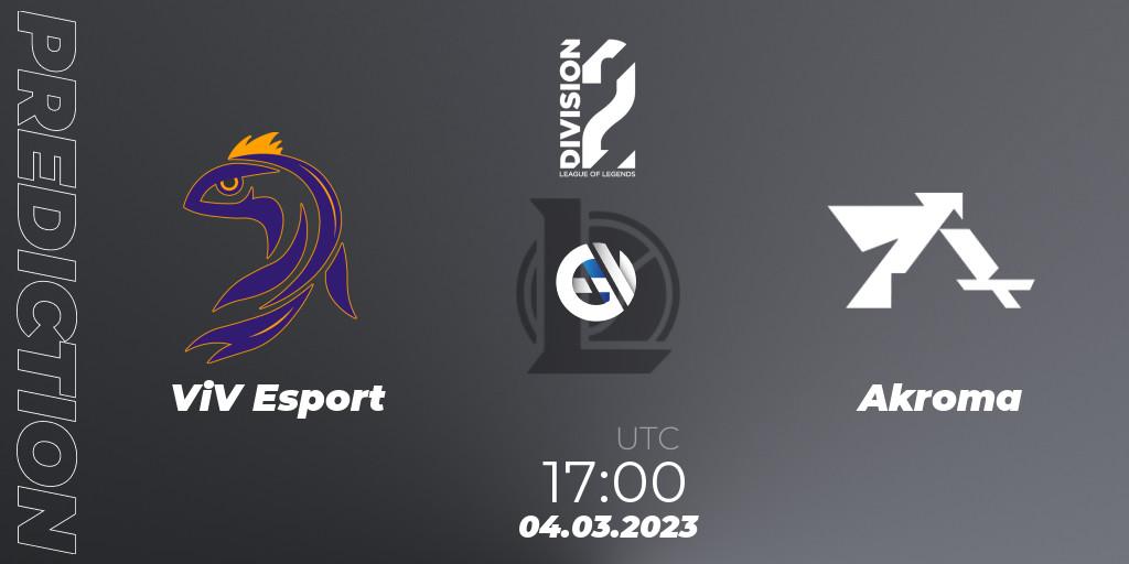 Prognoza ViV Esport - Akroma. 04.03.2023 at 17:00, LoL, LFL Division 2 Spring 2023 - Group Stage