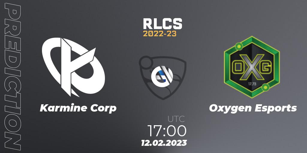 Prognoza Karmine Corp - Oxygen Esports. 12.02.2023 at 16:50, Rocket League, RLCS 2022-23 - Winter: Europe Regional 2 - Winter Cup
