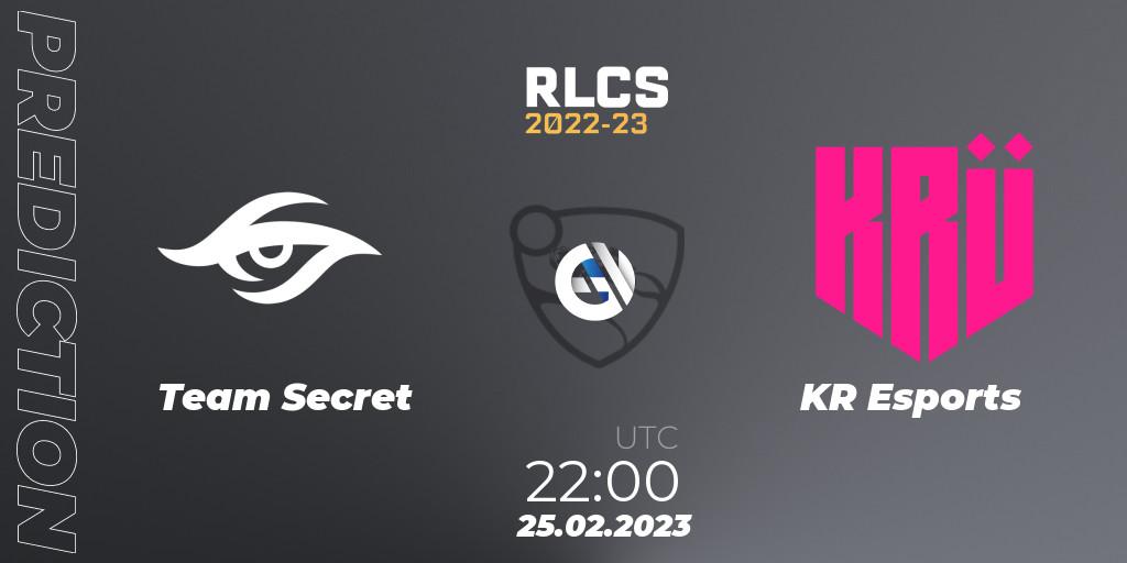 Prognoza Team Secret - KRÜ Esports. 25.02.2023 at 20:00, Rocket League, RLCS 2022-23 - Winter: South America Regional 3 - Winter Invitational