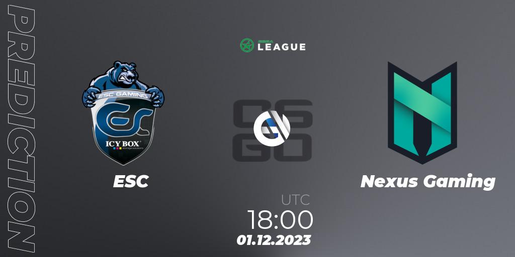 Prognoza ESC - Nexus Gaming. 01.12.2023 at 18:00, Counter-Strike (CS2), ESEA Season 47: Advanced Division - Europe
