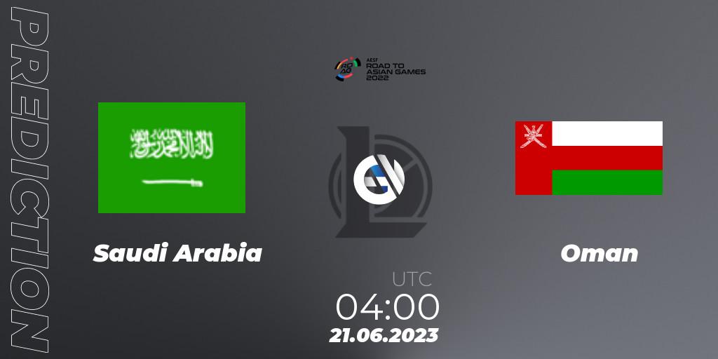 Prognoza Saudi Arabia - Oman. 21.06.2023 at 04:00, LoL, 2022 AESF Road to Asian Games - West Asia