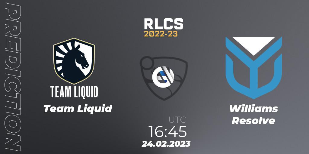 Prognoza Team Liquid - Williams Resolve. 24.02.2023 at 16:45, Rocket League, RLCS 2022-23 - Winter: Europe Regional 3 - Winter Invitational