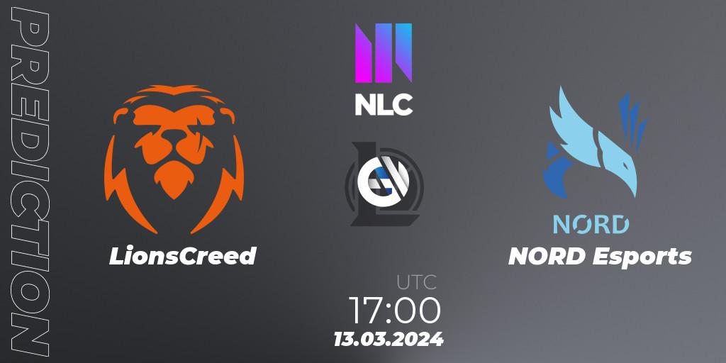 Prognoza LionsCreed - NORD Esports. 13.03.2024 at 17:00, LoL, NLC 1st Division Spring 2024