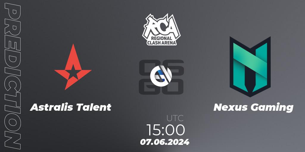 Prognoza Astralis Talent - Nexus Gaming. 07.06.2024 at 15:00, Counter-Strike (CS2), Regional Clash Arena Europe