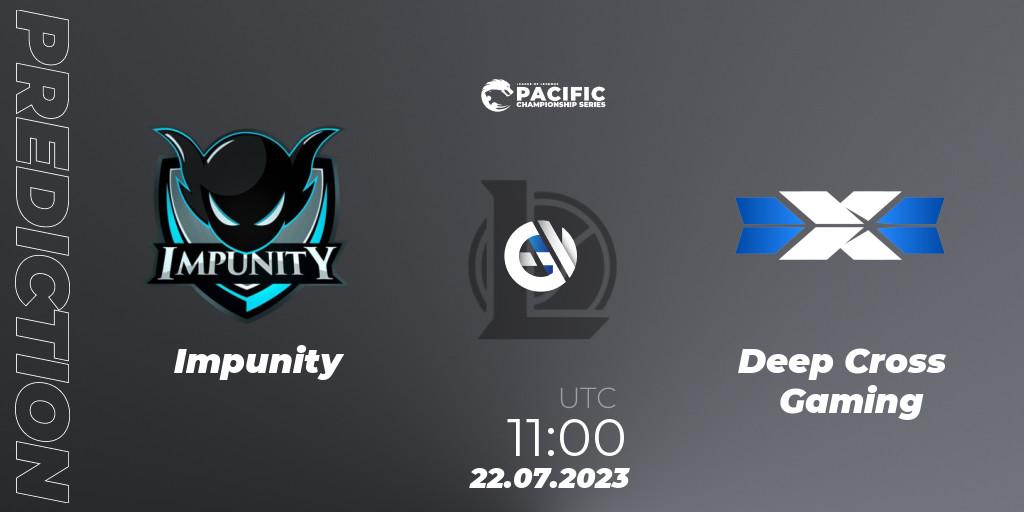 Prognoza Impunity - Deep Cross Gaming. 22.07.2023 at 11:00, LoL, PACIFIC Championship series Group Stage