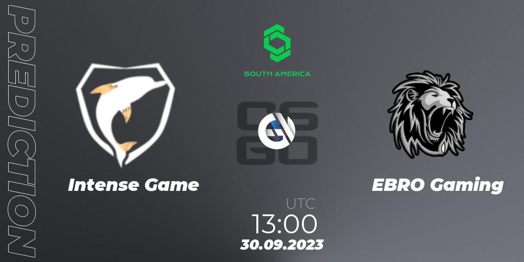 Prognoza Intense Game - EBRO Gaming. 30.09.2023 at 13:00, Counter-Strike (CS2), CCT South America Series #12: Closed Qualifier