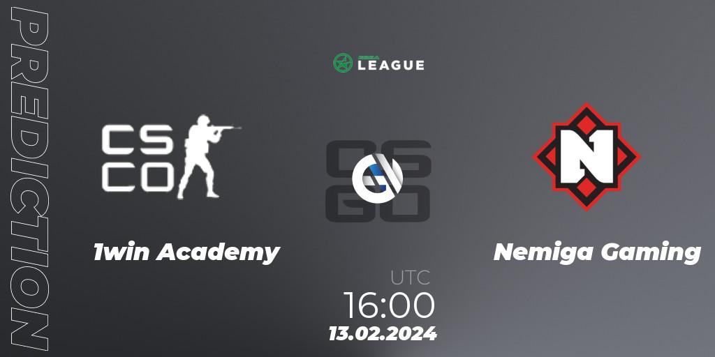 Prognoza 1win Academy - Nemiga Gaming. 13.02.2024 at 16:00, Counter-Strike (CS2), ESEA Season 48: Advanced Division - Europe