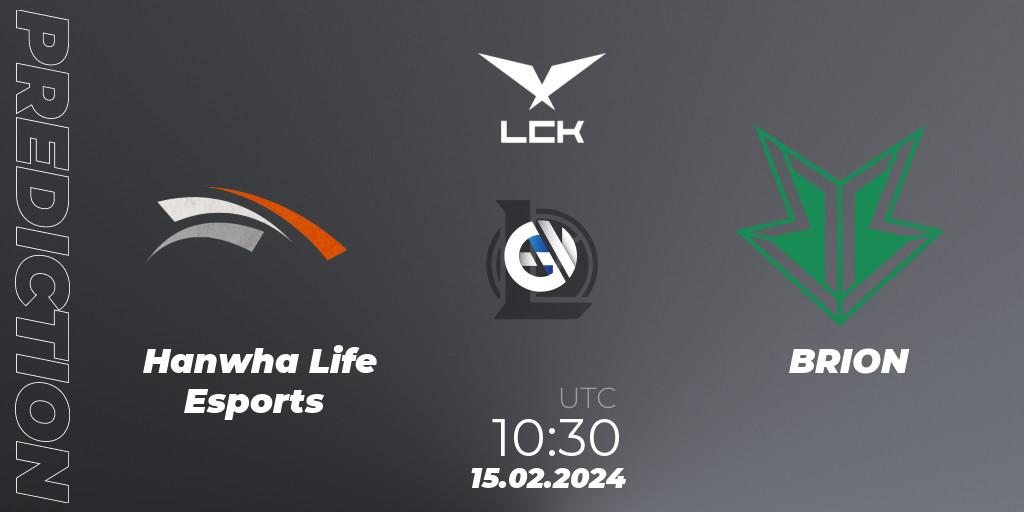 Prognoza Hanwha Life Esports - BRION. 15.02.2024 at 10:30, LoL, LCK Spring 2024 - Group Stage