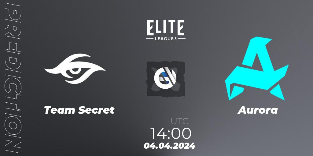 Prognoza Team Secret - Aurora. 04.04.24, Dota 2, Elite League: Swiss Stage