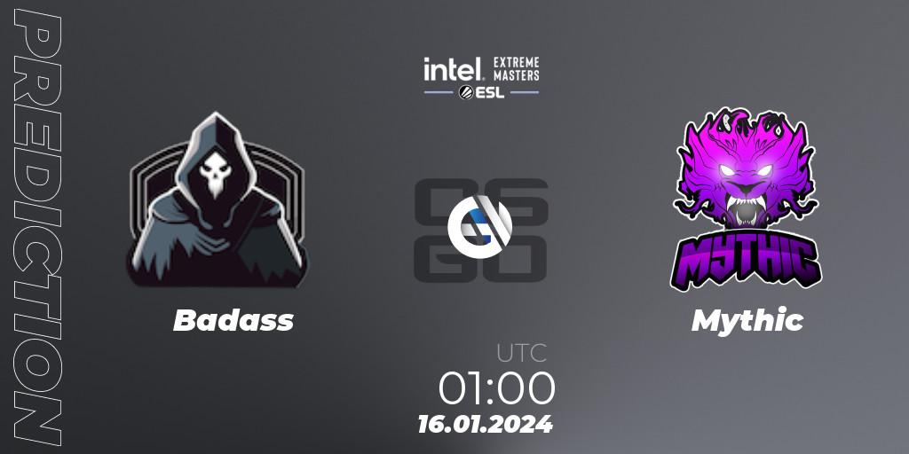 Prognoza Badass - Mythic. 16.01.2024 at 01:00, Counter-Strike (CS2), Intel Extreme Masters China 2024: North American Open Qualifier #1