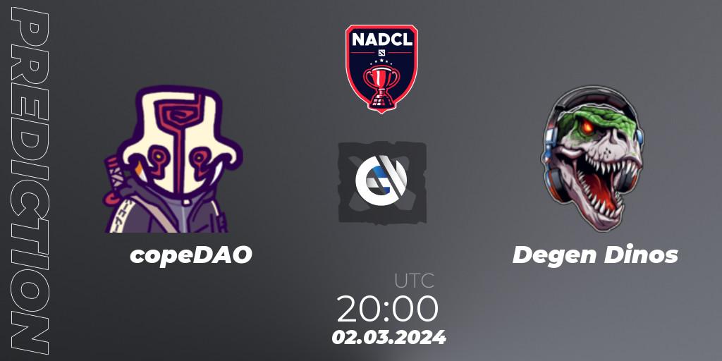 Prognoza copeDAO - Degen Dinos. 02.03.2024 at 20:00, Dota 2, North American Dota Challengers League Season 6 Division 1
