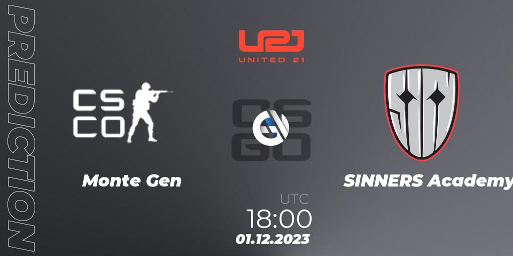 Prognoza Monte Gen - SINNERS Academy. 01.12.2023 at 18:00, Counter-Strike (CS2), United21 Season 8: Division 2