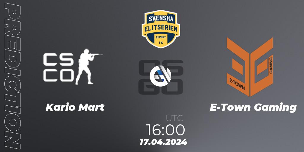 Prognoza Kario Mart - E-Town Gaming. 17.04.2024 at 16:10, Counter-Strike (CS2), Svenska Elitserien Spring 2024
