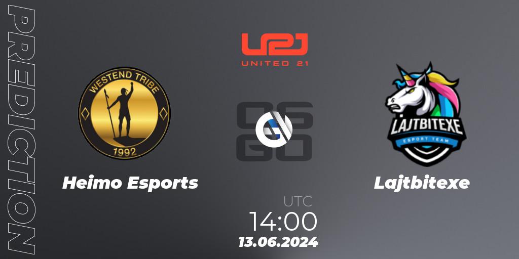 Prognoza Heimo Esports - Lajtbitexe. 13.06.2024 at 15:00, Counter-Strike (CS2), United21 Season 14: Division 2