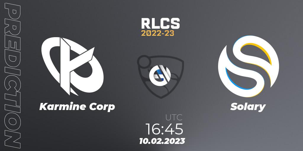 Prognoza Karmine Corp - Solary. 10.02.2023 at 16:45, Rocket League, RLCS 2022-23 - Winter: Europe Regional 2 - Winter Cup