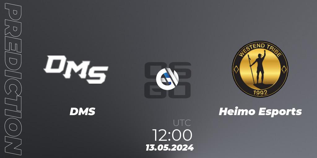 Prognoza DMS - Heimo Esports. 13.05.2024 at 12:25, Counter-Strike (CS2), CCT Season 2 Europe Series 4 Closed Qualifier