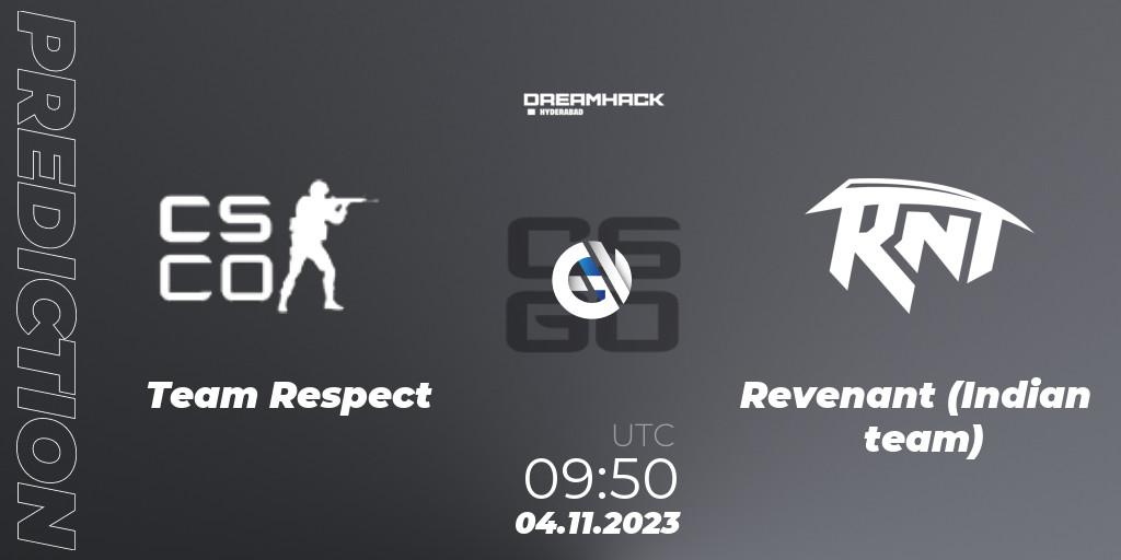 Prognoza Team Respect - Revenant (Indian team). 04.11.2023 at 09:50, Counter-Strike (CS2), DreamHack Hyderabad Invitational 2023