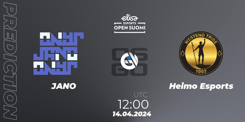 Prognoza JANO - Heimo Esports. 14.04.2024 at 12:00, Counter-Strike (CS2), Elisa Open Suomi Season 6