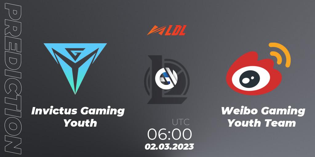 Prognoza Invictus Gaming Youth - Weibo Gaming Youth Team. 02.03.2023 at 06:00, LoL, LDL 2023 - Regular Season