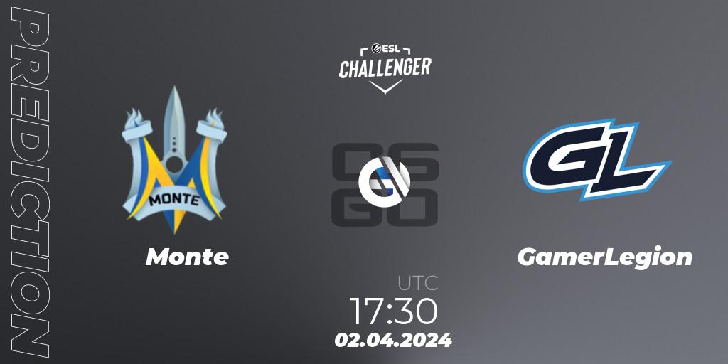 Prognoza Monte - GamerLegion. 02.04.24, CS2 (CS:GO), ESL Challenger #57: European Closed Qualifier