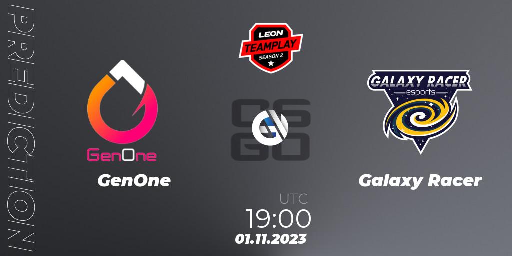 Prognoza GenOne - Galaxy Racer. 01.11.2023 at 19:00, Counter-Strike (CS2), LEON x TEAMPLAY Season 2: Closed Qualifier