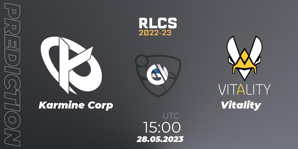 Prognoza Karmine Corp - Vitality. 28.05.2023 at 15:00, Rocket League, RLCS 2022-23 - Spring: Europe Regional 2 - Spring Cup