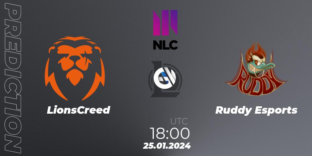 Prognoza LionsCreed - Ruddy Esports. 25.01.2024 at 19:00, LoL, NLC 1st Division Spring 2024