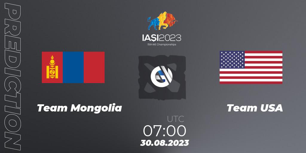 Prognoza Team Mongolia - Team USA. 30.08.2023 at 07:36, Dota 2, IESF World Championship 2023
