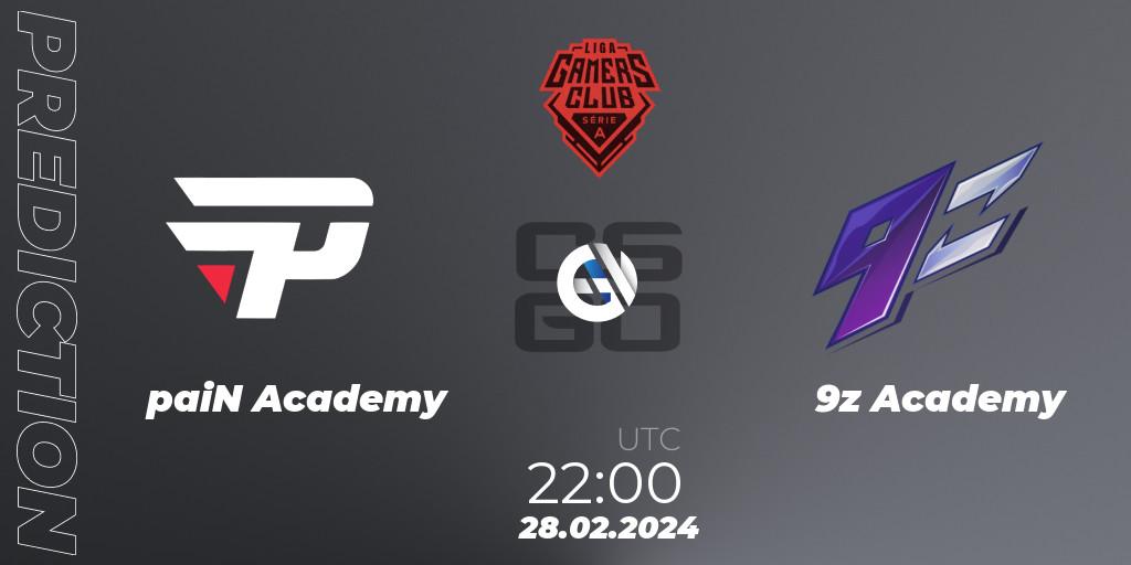 Prognoza paiN Academy - 9z Academy. 28.02.2024 at 22:00, Counter-Strike (CS2), Gamers Club Liga Série A: February 2024
