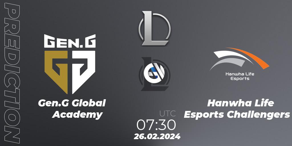 Prognoza Gen.G Global Academy - Hanwha Life Esports Challengers. 26.02.24, LoL, LCK Challengers League 2024 Spring - Group Stage