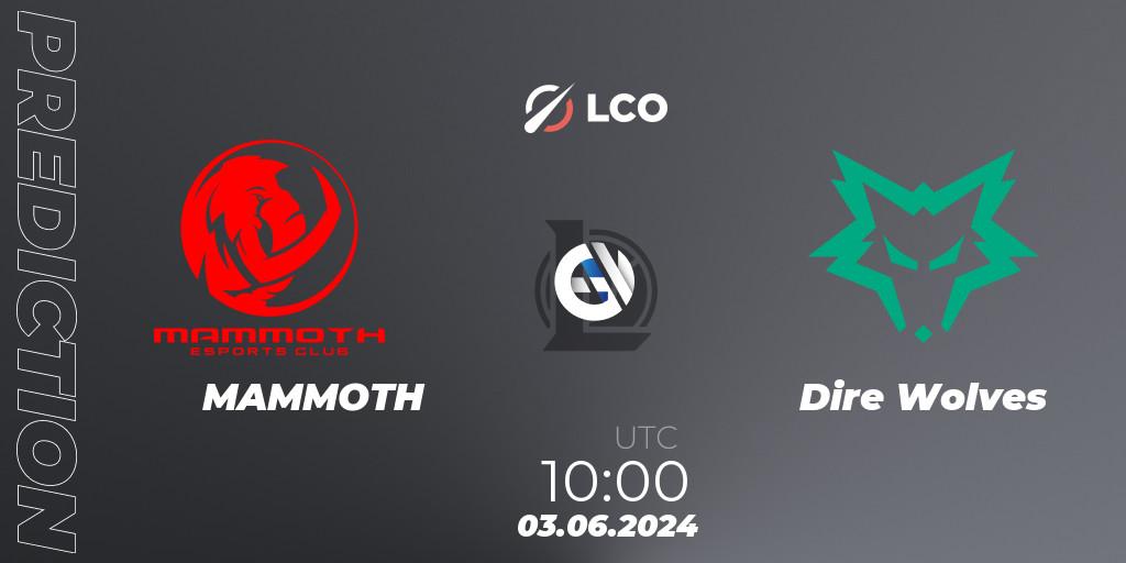 Prognoza MAMMOTH - Dire Wolves. 03.06.2024 at 10:00, LoL, LCO Split 2 2024 - Group Stage