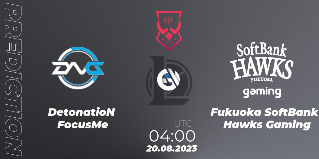 Prognoza DetonatioN FocusMe - Fukuoka SoftBank Hawks Gaming. 20.08.2023 at 05:00, LoL, LJL Summer 2023