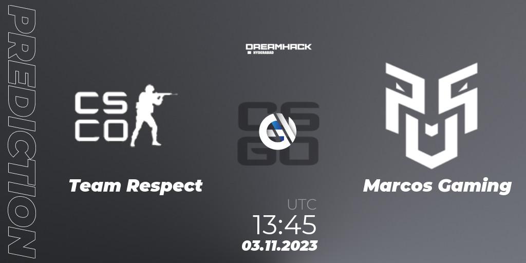 Prognoza Team Respect - Marcos Gaming. 03.11.2023 at 16:15, Counter-Strike (CS2), DreamHack Hyderabad Invitational 2023
