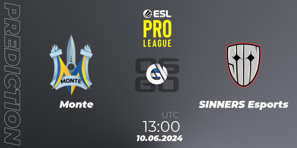 Prognoza Monte - SINNERS Esports. 10.06.2024 at 13:00, Counter-Strike (CS2), ESL Pro League Season 20: European Conference
