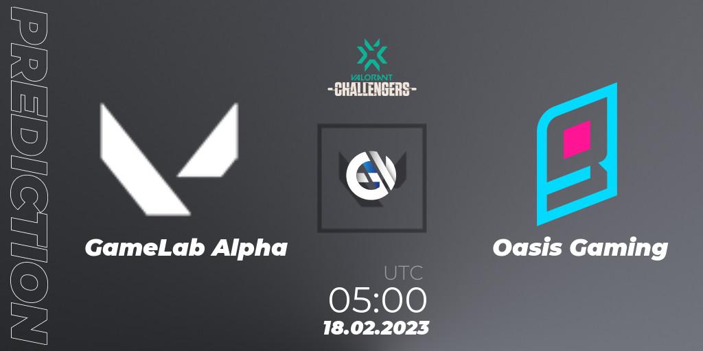 Prognoza GameLab Alpha - Oasis Gaming. 18.02.2023 at 05:00, VALORANT, VALORANT Challengers 2023: Philippines Split 1