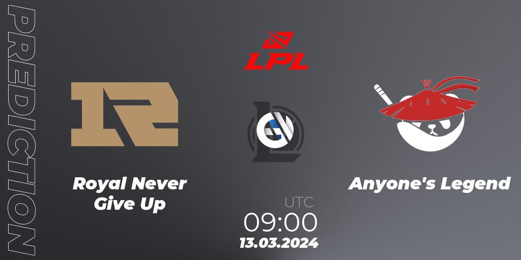 Prognoza Royal Never Give Up - Anyone's Legend. 13.03.24, LoL, LPL Spring 2024 - Group Stage