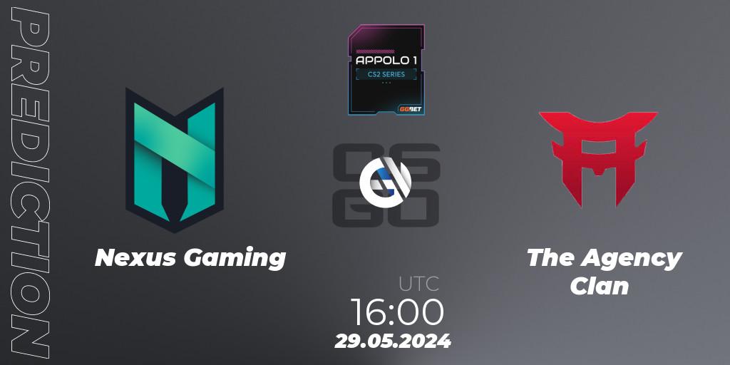 Prognoza Nexus Gaming - The Agency Clan. 30.05.2024 at 16:00, Counter-Strike (CS2), Appolo1 Series: Phase 2