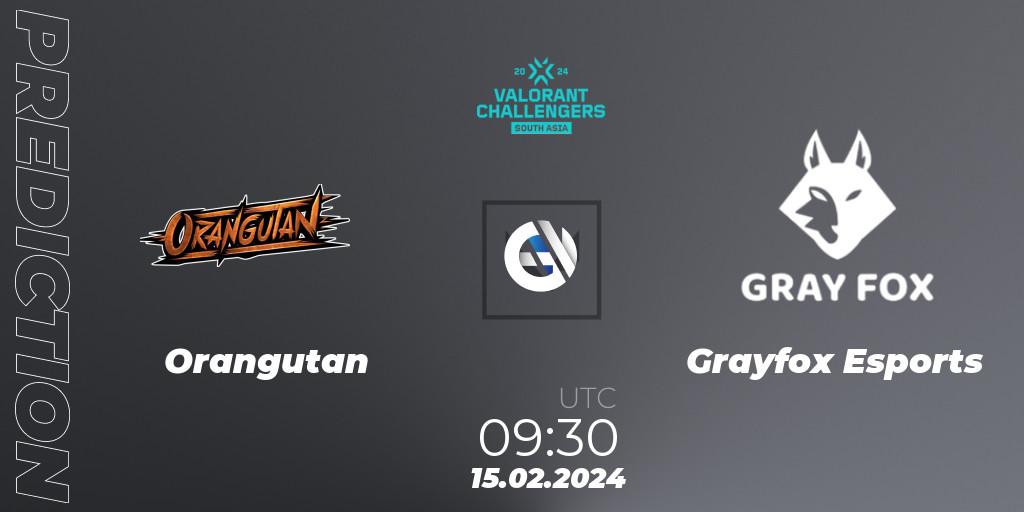 Prognoza Orangutan - Grayfox Esports. 15.02.2024 at 09:30, VALORANT, VALORANT Challengers 2024: South Asia Split 1 - Cup 1