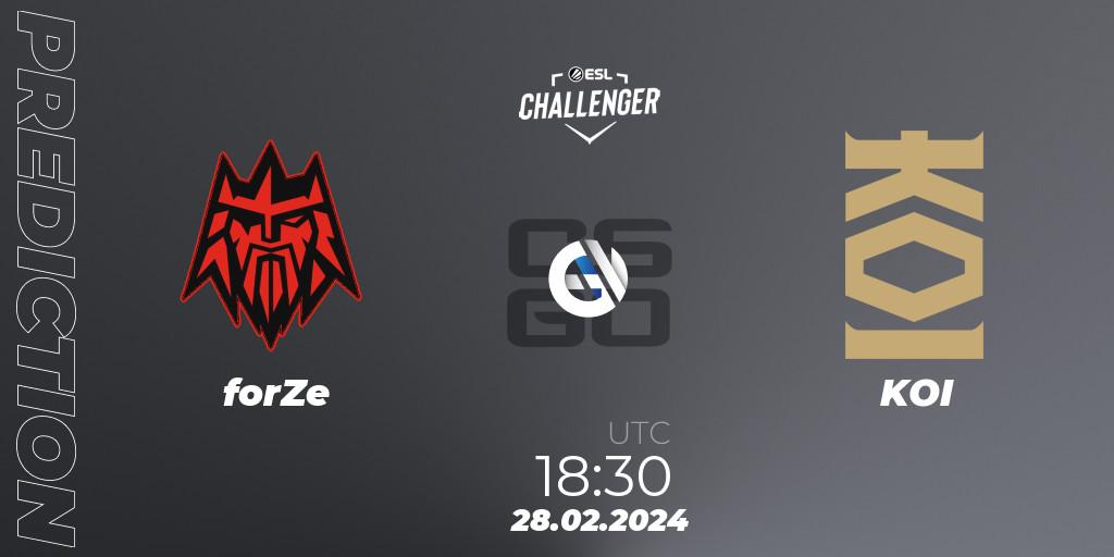 Prognoza forZe - KOI. 28.02.2024 at 18:30, Counter-Strike (CS2), ESL Challenger #56: European Closed Qualifier
