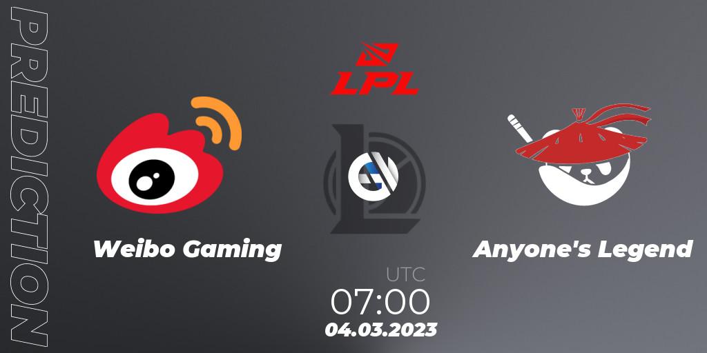 Prognoza Weibo Gaming - Anyone's Legend. 04.03.2023 at 07:00, LoL, LPL Spring 2023 - Group Stage