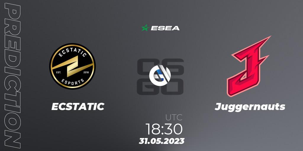 Prognoza ECSTATIC - Juggernauts. 31.05.2023 at 18:30, Counter-Strike (CS2), ESEA Advanced Season 45 Europe