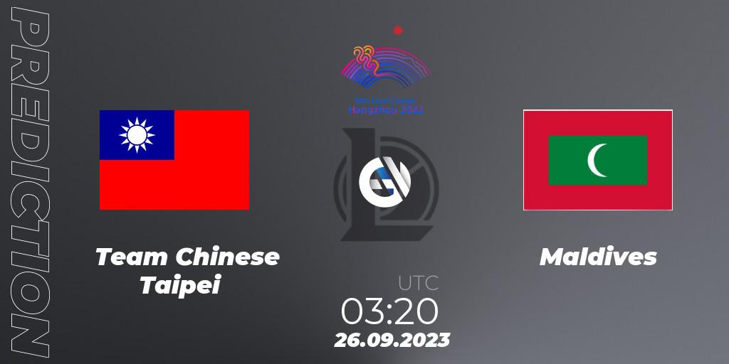 Prognoza Team Chinese Taipei - Maldives. 26.09.2023 at 03:20, LoL, 2022 Asian Games