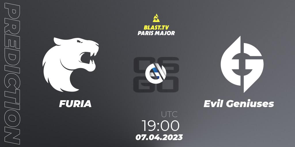 Prognoza FURIA - Evil Geniuses. 07.04.2023 at 19:10, Counter-Strike (CS2), BLAST.tv Paris Major 2023 Americas RMR