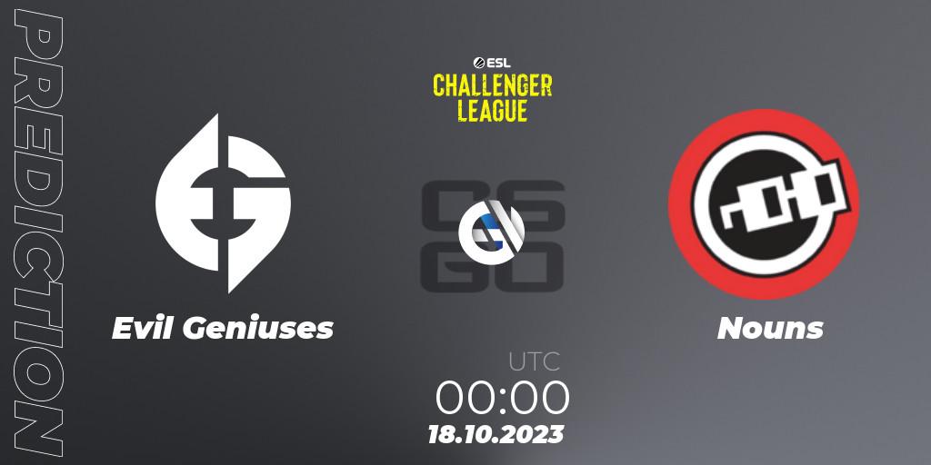 Prognoza Evil Geniuses - Nouns. 18.10.2023 at 00:00, Counter-Strike (CS2), ESL Challenger League Season 46: North America